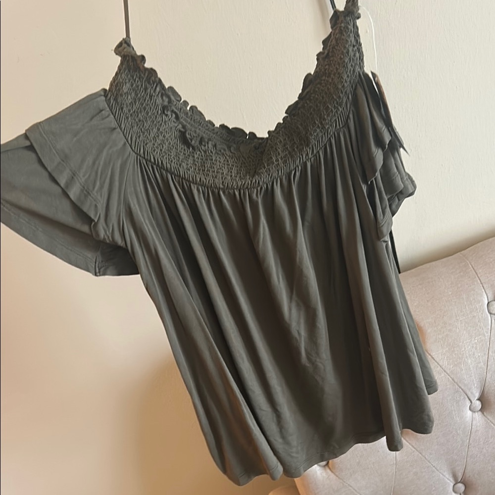 Green Smocked Ruffle Blouse
